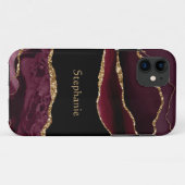 Modernes Burgundy Gold Agate Crystal personalisier Case-Mate iPhone Hülle (Rückseite (Horizontal))