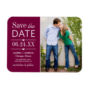 Modernes Burgundy Hearts Wedding Foto Save the Dat Magnet
