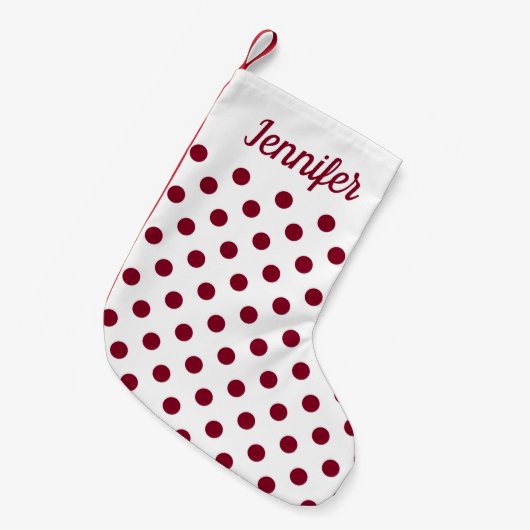 Modernes Burgundy Polka Dots Muster Kleiner Weihnachtsstrumpf (Vorderansicht (hängend))