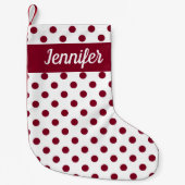 Modernes Burgundy Polka Dots Muster Kleiner Weihnachtsstrumpf (Vorderseite)