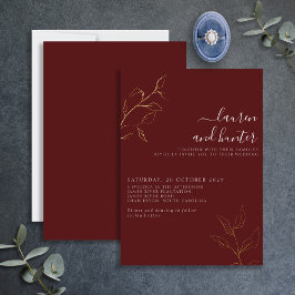 Modernes Burgundy Script Botanische Hochzeit Gold Folieneinladung