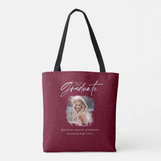 Modernes burgundy-Script-Foto mit elegantem Abschl Tasche (Rückseite)