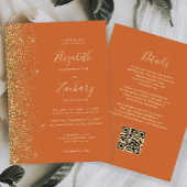 Modernes Burnt Orange Gold Glitzer QR Code Wedding Einladung