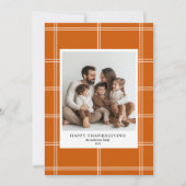 Modernes Burnt Orange Kariert Erntedank Foto Einladung (Vorderseite)