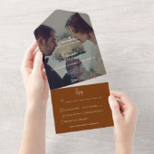 Modernes Burnt Orange Rost Elegantes Foto Abendess All In One Einladung (Abreißen)