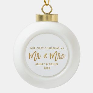 Modernes Bürsten-Skript-erster Weihnachtsherr Fra Keramik Kugel-Ornament