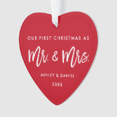 Modernes Bürsten-Skript-erster Weihnachtsherr Frau Ornament (Vorderseite)