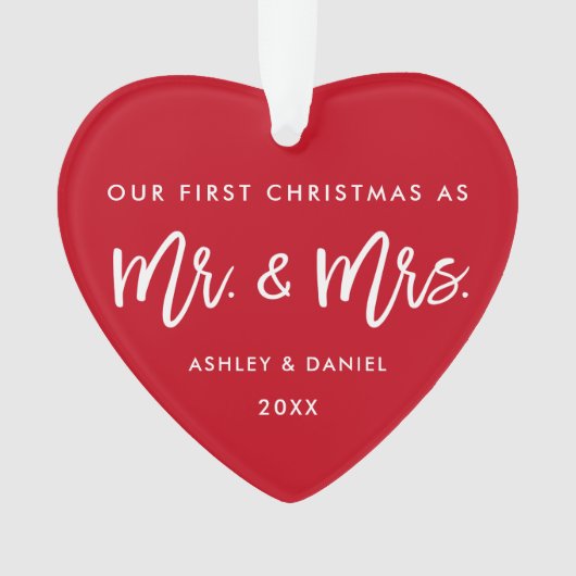 Modernes Bürsten-Skript-erster Weihnachtsherr Frau Ornament (Vorderseite)