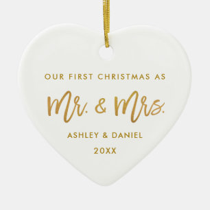 Modernes Bürsten-Skript-Golderster Weihnachtsherr Keramik Ornament