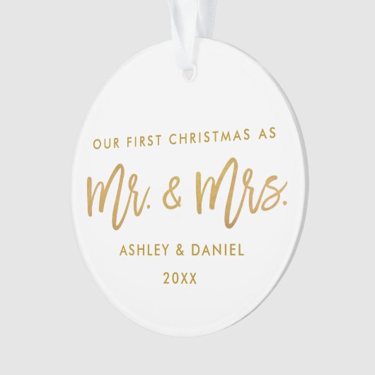 Modernes Bürsten-Skript-Golderster Weihnachtsherr Ornament (Vorderseite)