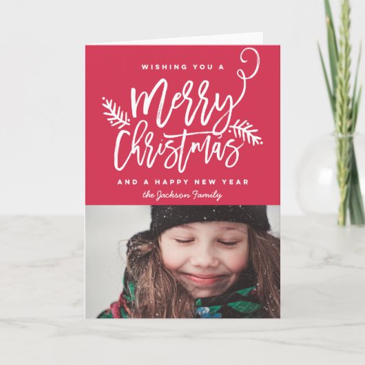 Modernes Bürsten-Skript-helles WeihnachtsFoto Feiertagskarte (Vorderseite)