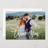 Modernes Bürsten-Skript-Hochzeits-Foto W Dankeskarte (Vorne/Hinten)