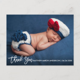 Modernes Bürsten-Skript-neues Baby danken Ihnen W Ankündigungspostkarte