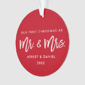 Modernes Bürsten-Skript-Rot-erster Weihnachtsherr Ornament (Vorderseite)