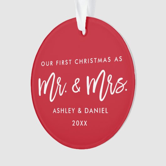 Modernes Bürsten-Skript-Rot-erster Weihnachtsherr Ornament (Vorderseite)