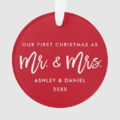 Modernes Bürsten-Skript-Rot-erster Weihnachtsherr Ornament (Vorderseite)