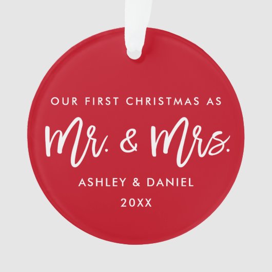 Modernes Bürsten-Skript-Rot-erster Weihnachtsherr Ornament (Vorderseite)