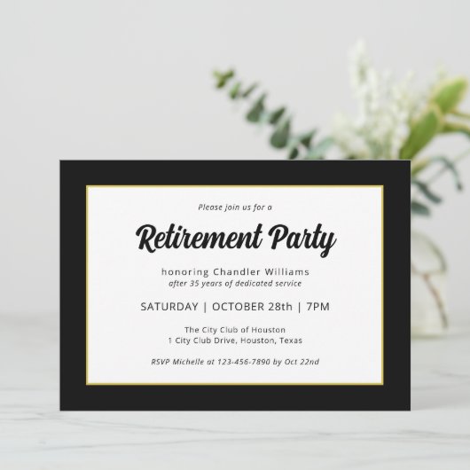 Modernes Business Black Frame Retirement Party Einladung (Stehend Vorderseite)