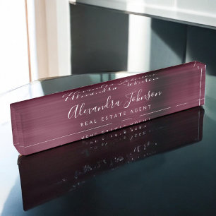 Modernes Business Burgund Elegantes Beruflich Namensplakette