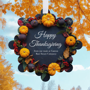 Modernes Business Happy Thanksgiving Pumpkin Wreat Ornament Karte