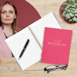Modernes Business Hot Pink Gold Monogram Notebook Notizblock