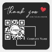 Modernes Business Logo QR Code Black Vielen Dank Quadratischer Aufkleber (Vorderseite)