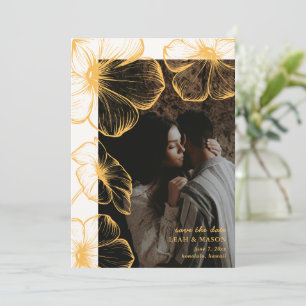 Modernes Buttergelbes Foto mit Blumen Elegante Hoc Save The Date