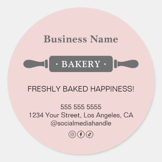 Modernes Button Bäckerei Pink Business Runder Aufkleber (Vorderseite)