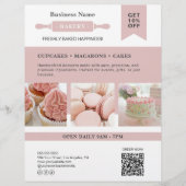 Modernes Button Weißrosa Bäckerei Business Flyer (Vorne)