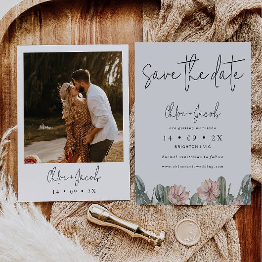 Modernes Cactus Foto Wedding Save the Date Card Einladung