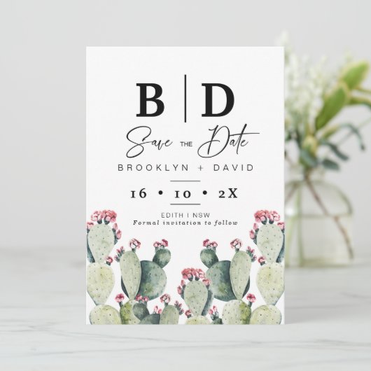 Modernes Cactus Foto Wedding Save the Date Card Einladung (Stehend Vorderseite)