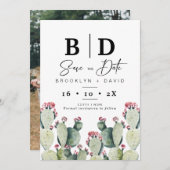 Modernes Cactus Foto Wedding Save the Date Card Einladung (Vorne/Hinten)
