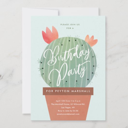 Modernes Cactus Kindergeburtstag Party Einladung (Vorderseite)