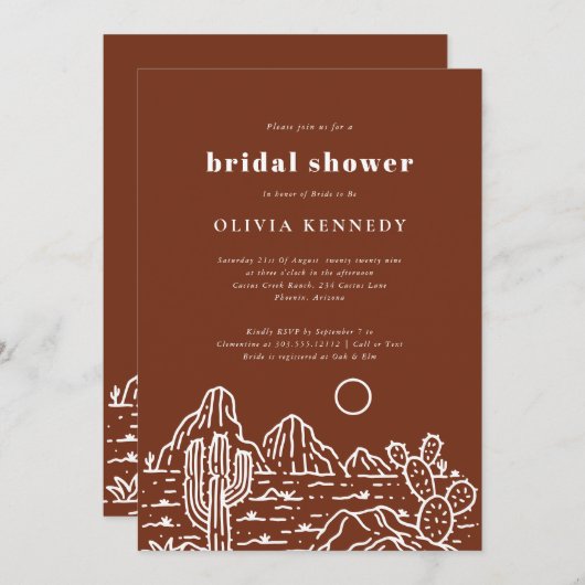 Modernes Cactus Line Art Desert Brautparty Einladung (Vorne/Hinten)