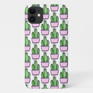 Modernes Cactus Pink Pot Pattern auf Weiß Case-Mate iPhone Hülle
