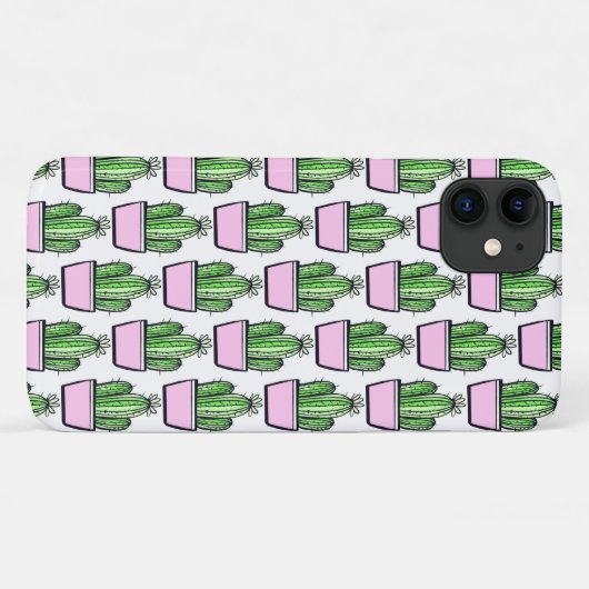 Modernes Cactus Pink Pot Pattern auf Weiß Case-Mate iPhone Hülle (Rückseite (Horizontal))