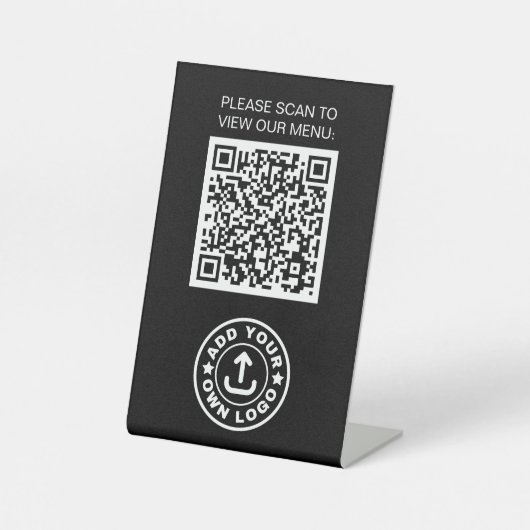 Modernes Café-kontaktloses Menü Schwarzer QR-Code- Sockelschild (Vorderseite)