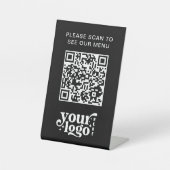 Modernes Café QR Code Black Menu Logo kontaktlos Sockelschild (Vorderseite)