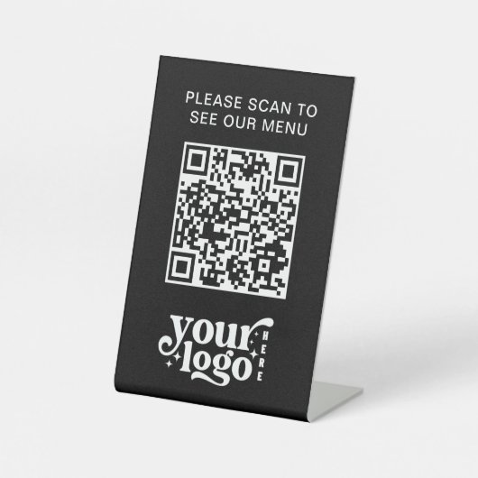 Modernes Café QR Code Black Menu Logo kontaktlos Sockelschild (Vorderseite)