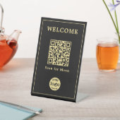 Modernes Café Restaurant Menü QR Code Business-Log Sockelschild (In SItu)