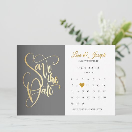 Modernes Calendar Gold Liebe Foto Save The Date (Stehend Vorderseite)