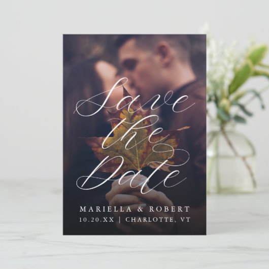 Modernes Calligrafy Fall Foto Save The Date (Stehend Vorderseite)