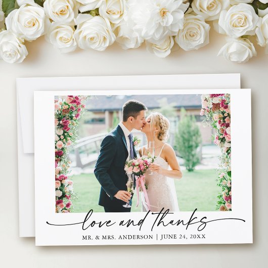 Modernes Calligrafy Ink Pen Liebe Wedding Foto Dankeskarte