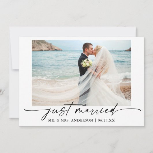 Modernes Calligrafy Ink Pen Script Foto Wedding Ankündigung (Vorderseite)