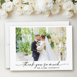 Modernes Calligrafy Ink Pen Script Wedding Foto Dankeskarte