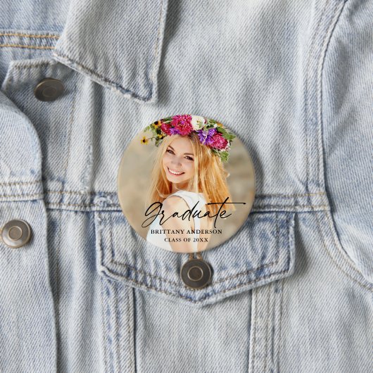 Modernes Calligrafy Ink Script Graduate Foto Button (Beispiel)