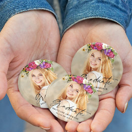 Modernes Calligrafy Ink Script Graduate Foto Button