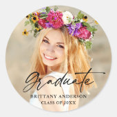 Modernes Calligrafy Ink Script Graduate Foto Runder Aufkleber (Vorderseite)