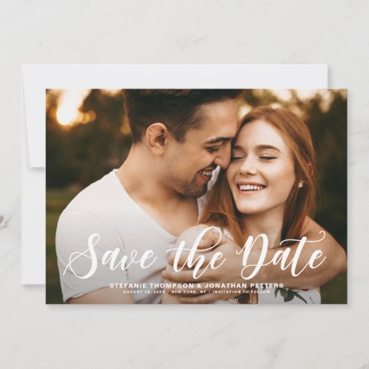 Modernes Calligrafy Overlay-Foto Save The Date (Vorderseite)
