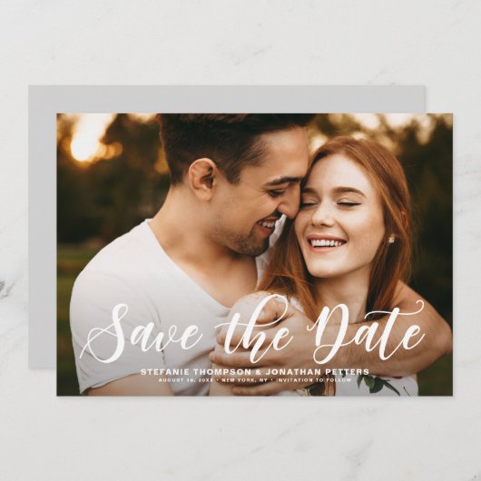 Modernes Calligrafy Overlay-Foto Save The Date (Vorne/Hinten)